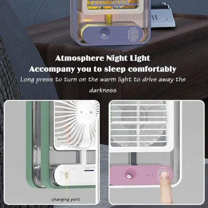 Portable Desktop Air Conditioner USB Mini Air Cooler Fan Water Cooling Fan with 3 Speed Spray Humidifier Purifier for Car Home Rechargeable View Gallery - Pakistan
