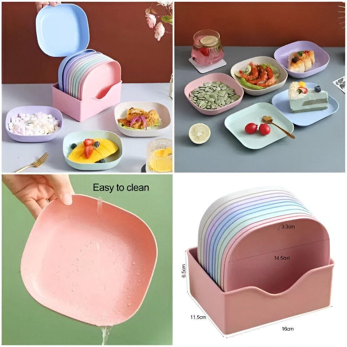 10pcs Plates Set With Holder (Random Colours) View Gallery - Pakistan