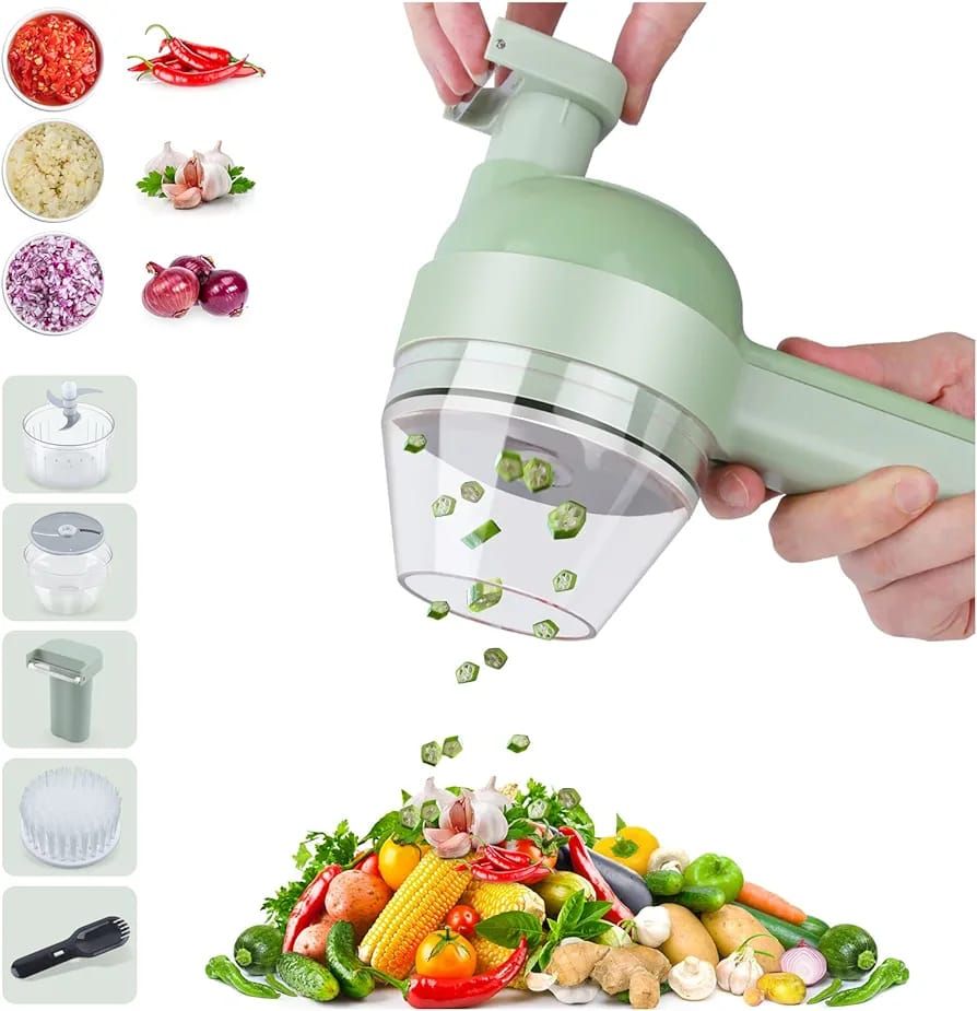 4 in 1 Handheld Electric Vegetable Cutter Wireless Food Processor for Garlic Pepper Chili Onion Celery Ginger Meat with Brush(random color )