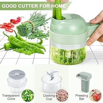 4 in 1 Handheld Electric Vegetable Cutter Wireless Food Processor for Garlic Pepper Chili Onion Celery Ginger Meat with Brush(random color ) View Gallery - Pakistan