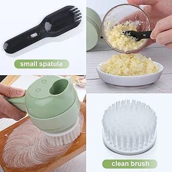 4 in 1 Handheld Electric Vegetable Cutter Wireless Food Processor for Garlic Pepper Chili Onion Celery Ginger Meat with Brush(random color ) View Gallery - Pakistan