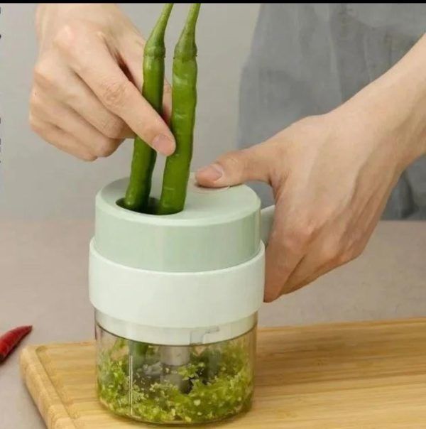 4 in 1 Handheld Electric Vegetable Cutter Wireless Food Processor for Garlic Pepper Chili Onion Celery Ginger Meat with Brush(random color ) View Gallery - Pakistan