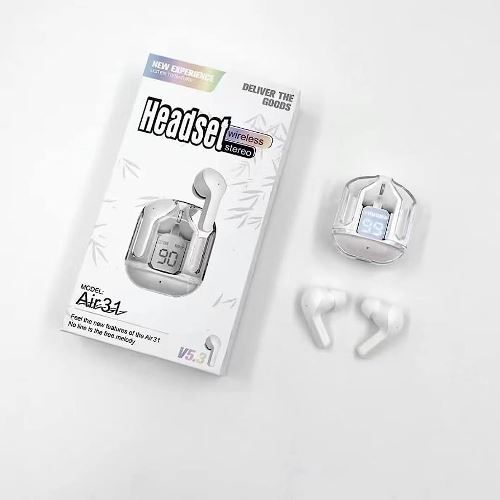 Air31 Wireless Crystal Transparent Bluetooth/Airpods/Earbuds ( random colour) View Gallery - Pakistan