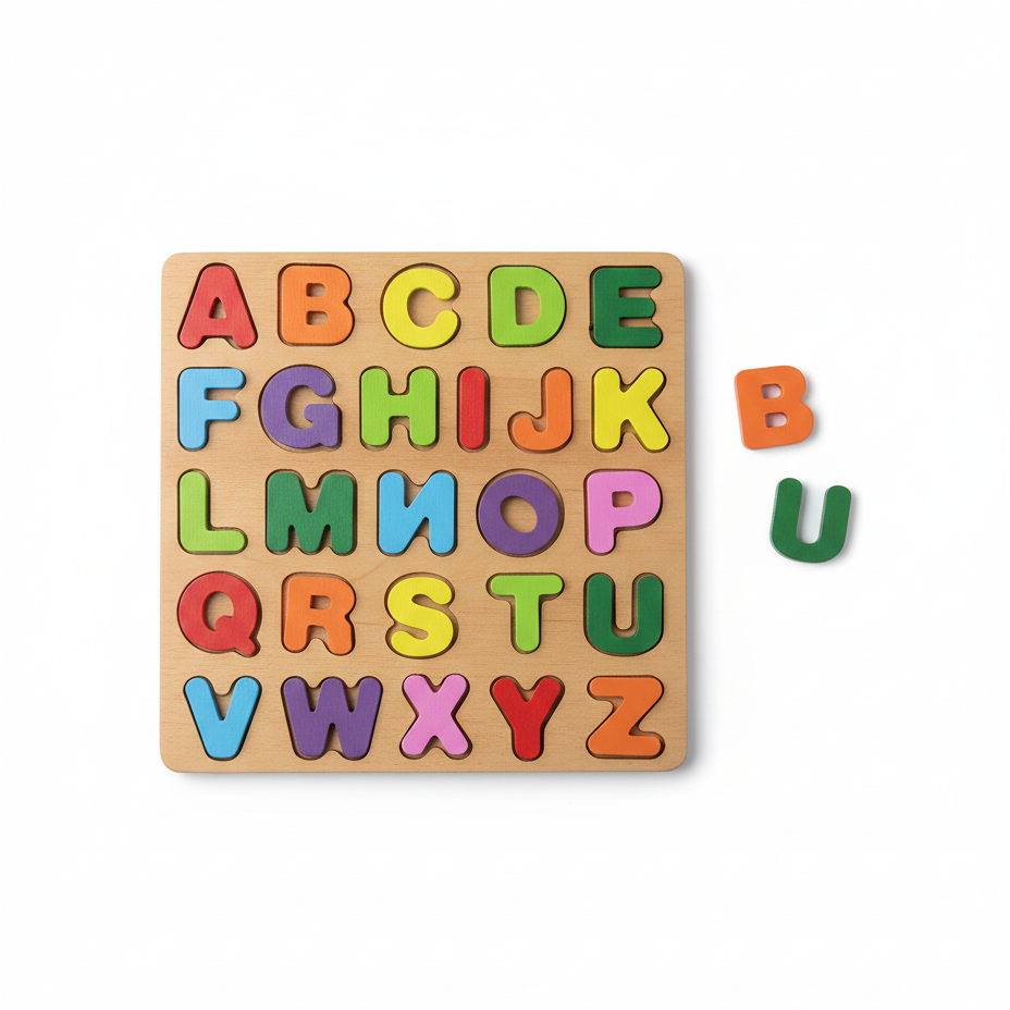 Wooden ABC Alphabet & Shape Puzzle Board For Kids | Colorful Learning Letters Educational Toy View Gallery - Pakistan