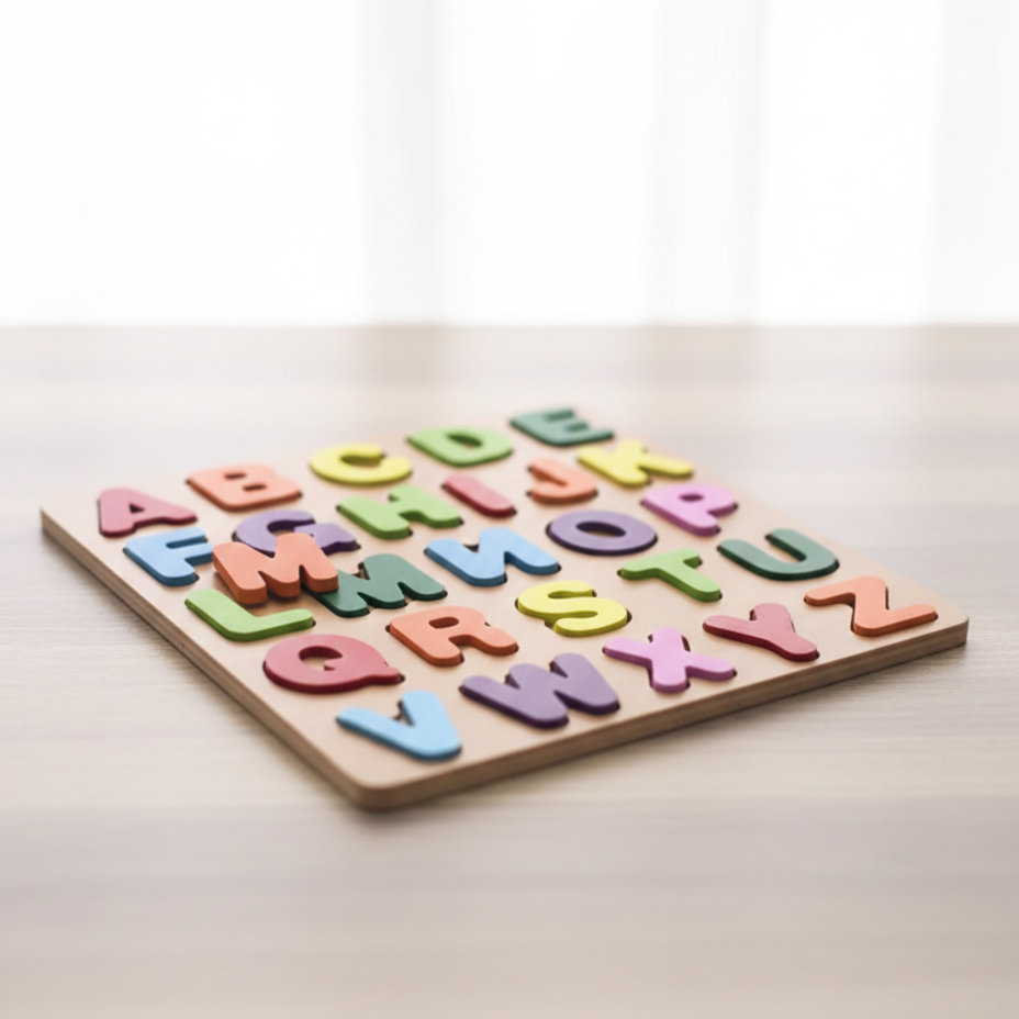 Wooden ABC Alphabet & Shape Puzzle Board For Kids | Colorful Learning Letters Educational Toy View Gallery - Pakistan