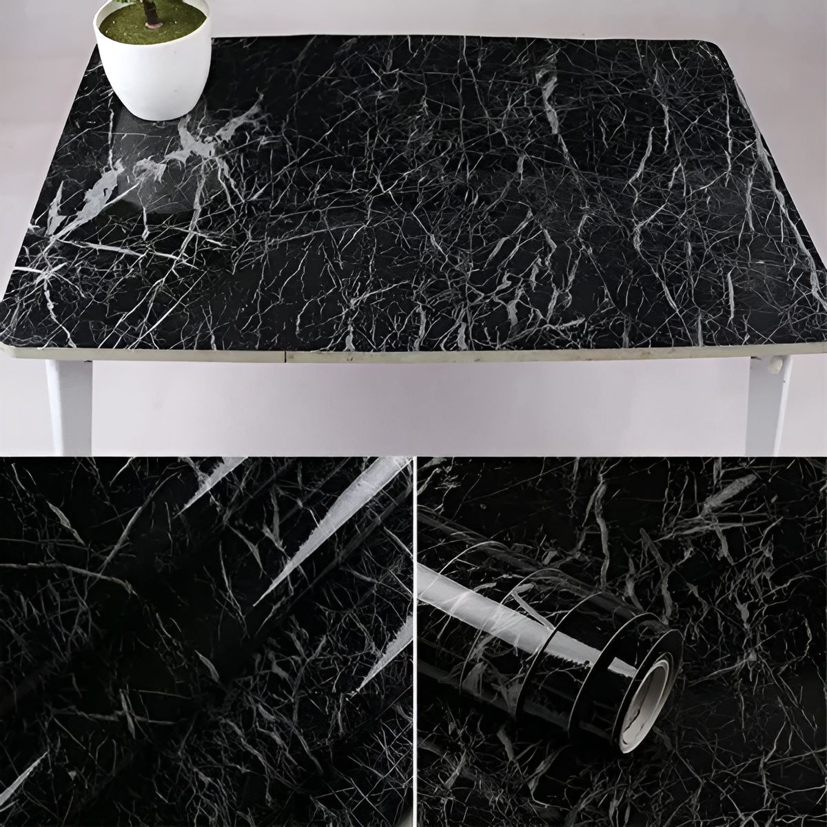 Self Adhesive Black Marble Sheet for Kitchen / Waterproof Anti Oil &amp; Heat Resistant Wallpaper Sheet (Black) View Gallery - Pakistan