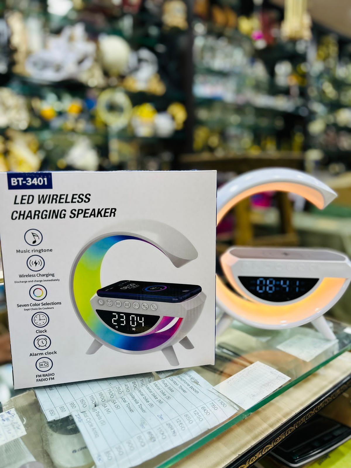 BT- 3401 Multi-functional LED Clock Display Speaker G Lamp | LED wireless charging speaker, G-shaped speaker light, Bluetooth Mp3 player, night light and alarm clock, for living room View Gallery - Pakistan