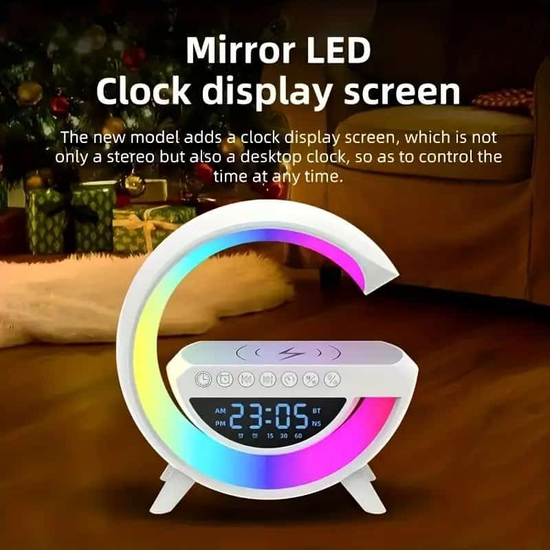 BT- 3401 Multi-functional LED Clock Display Speaker G Lamp | LED wireless charging speaker, G-shaped speaker light, Bluetooth Mp3 player, night light and alarm clock, for living room View Gallery - Pakistan