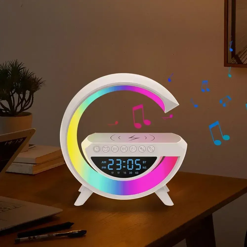 BT- 3401 Multi-functional LED Clock Display Speaker G Lamp | LED wireless charging speaker, G-shaped speaker light, Bluetooth Mp3 player, night light and alarm clock, for living room View Gallery - Pakistan