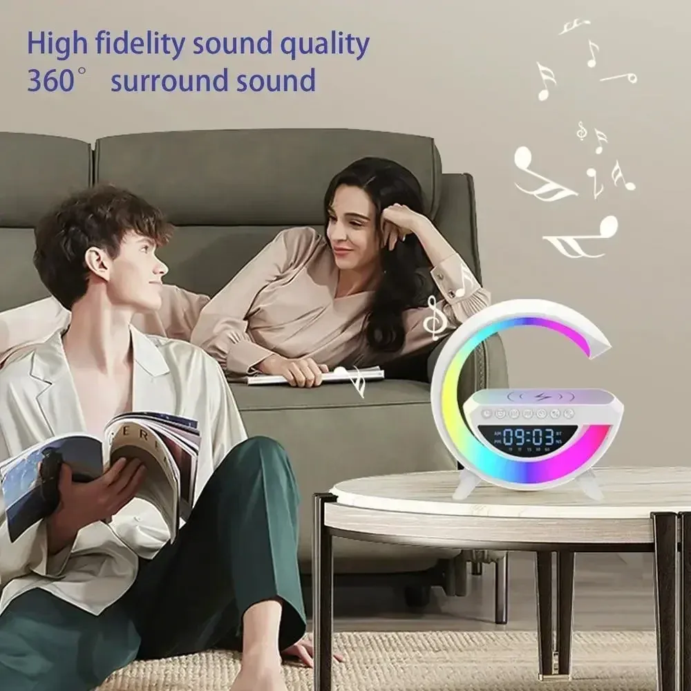 BT- 3401 Multi-functional LED Clock Display Speaker G Lamp | LED wireless charging speaker, G-shaped speaker light, Bluetooth Mp3 player, night light and alarm clock, for living room View Gallery - Pakistan