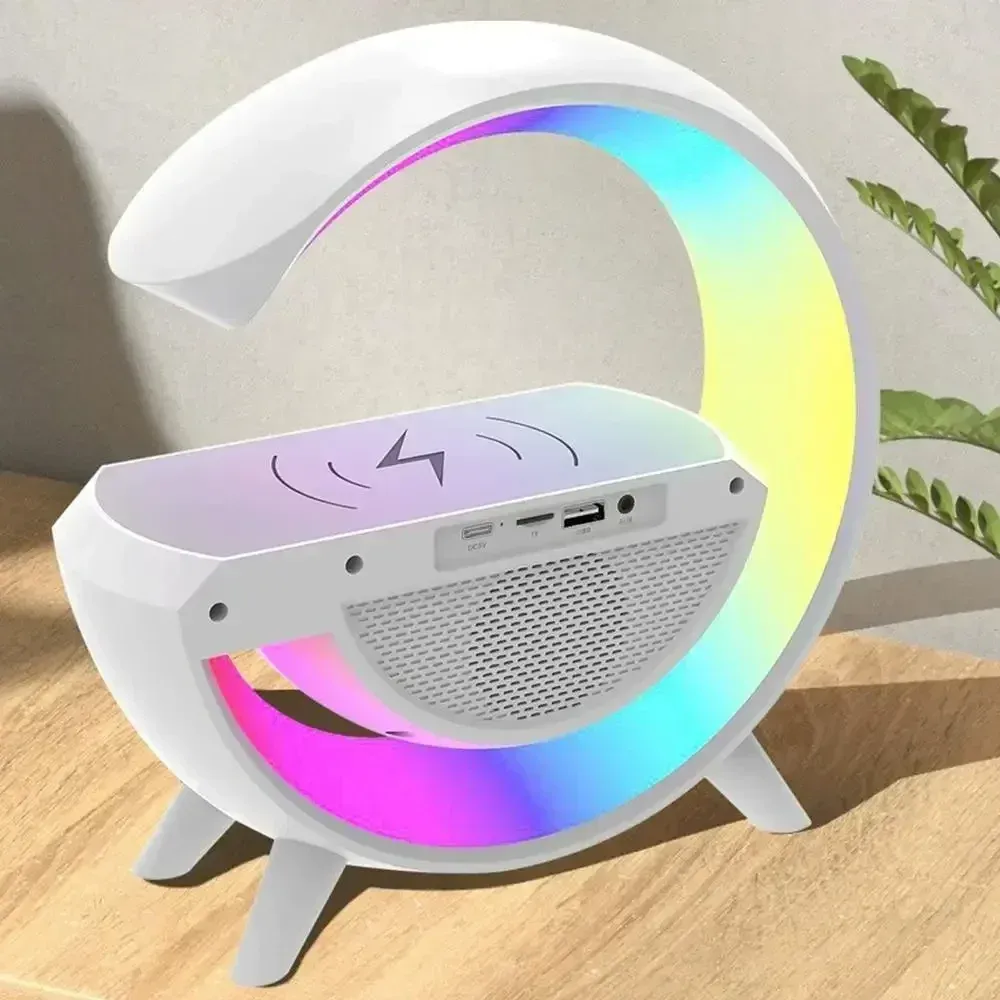 BT- 3401 Multi-functional LED Clock Display Speaker G Lamp | LED wireless charging speaker, G-shaped speaker light, Bluetooth Mp3 player, night light and alarm clock, for living room View Gallery - Pakistan