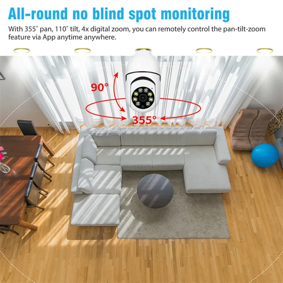 Speed-X Bulb Camera 1080p Wifi 360 Degree Panoramic Night Vision Two-Way Audio Motion Detection View Gallery - Pakistan