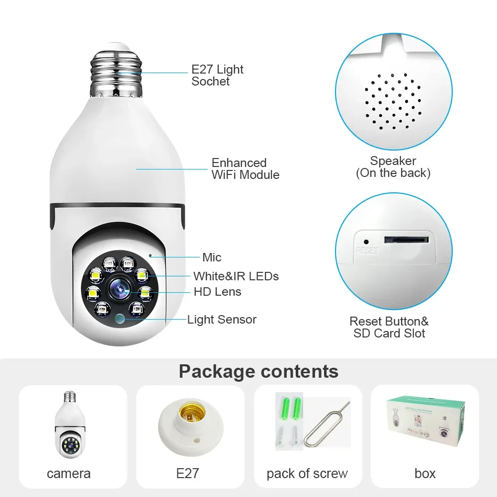 Speed-X Bulb Camera 1080p Wifi 360 Degree Panoramic Night Vision Two-Way Audio Motion Detection View Gallery - Pakistan