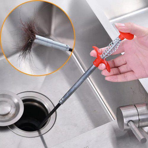 Stainless Steel Hair Catching Drain Cleaner Wire Spring Sink Cleaning Stick (50cm)