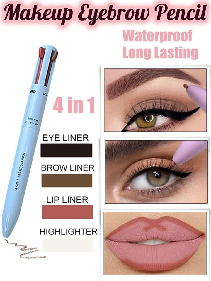 4 in 1 Waterproof Makeup Pen Eyebrow Pencil Long Lasting Easy Lip Color Liner Highlight Lying Silkworm Eyeliner Pen Makeup Tools (Random Color) View Gallery - Pakistan