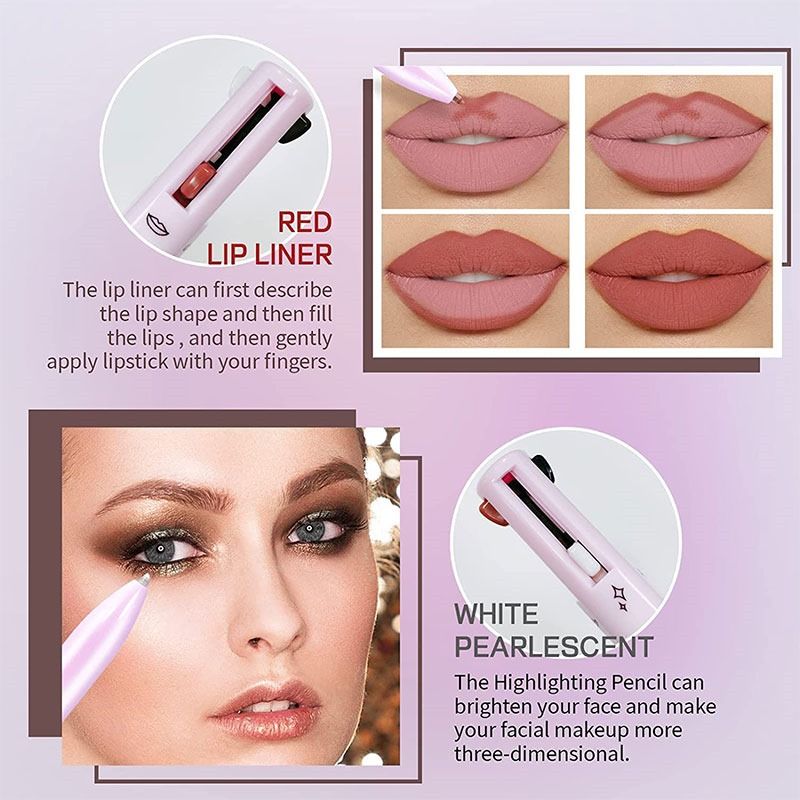 4 in 1 Waterproof Makeup Pen Eyebrow Pencil Long Lasting Easy Lip Color Liner Highlight Lying Silkworm Eyeliner Pen Makeup Tools (Random Color) View Gallery - Pakistan