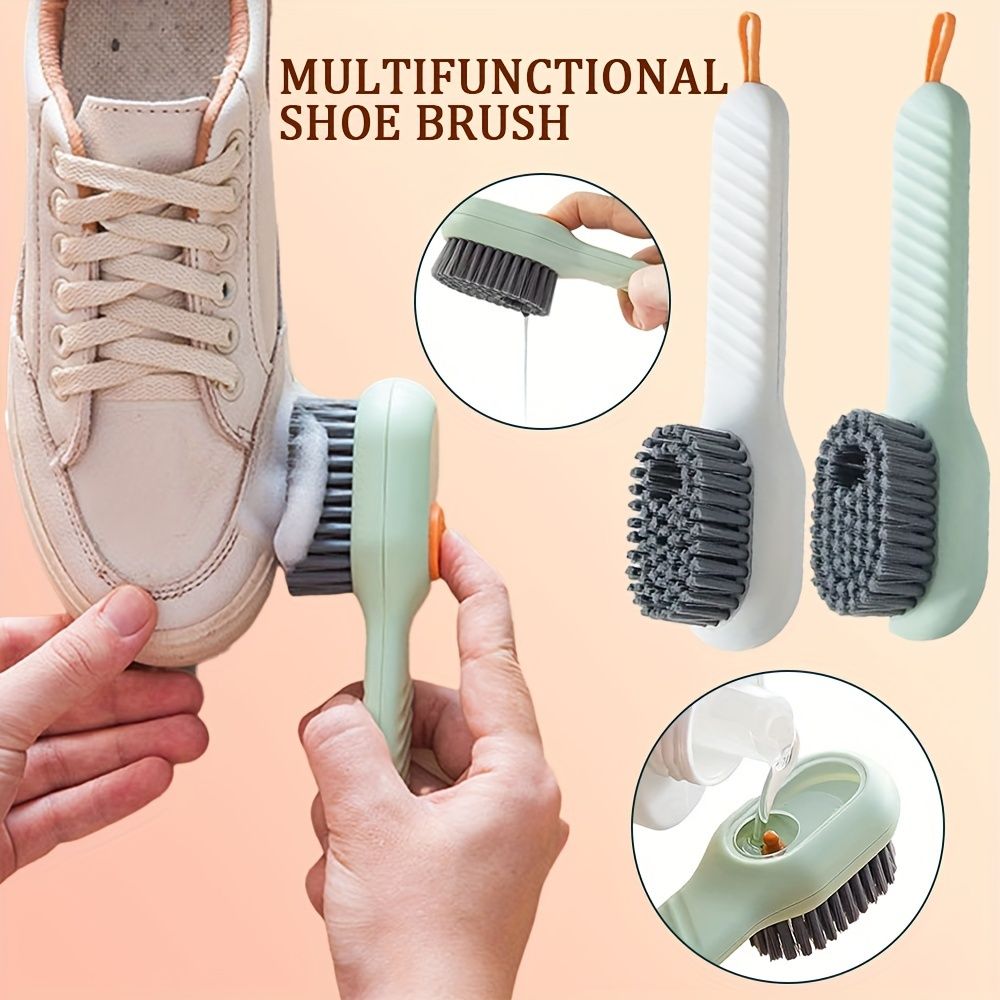 Multi-purpose Shoe Brush Soft Bristle Automatic Liquid Long Handle Cleaning Brush Clothes Board Brush Household Cleaning Tools(random color)