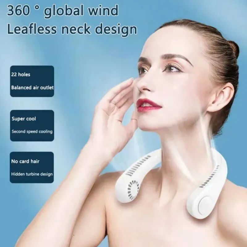 Mini Neck Portable No Bladeless Hanging Neck Rechargeable Air Cooler Mini Summer Sport Fan (Random Colors) View Gallery - Pakistan