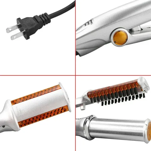 PROFESSIONAL HAIR STRAIGHTENING IRON CURLING IRON STRAIGHTENER CURLER STYLER 3 IN 1 MULTI HAIR STYLING TOOL FLAT IRON WITH BRUSH View Gallery - Pakistan