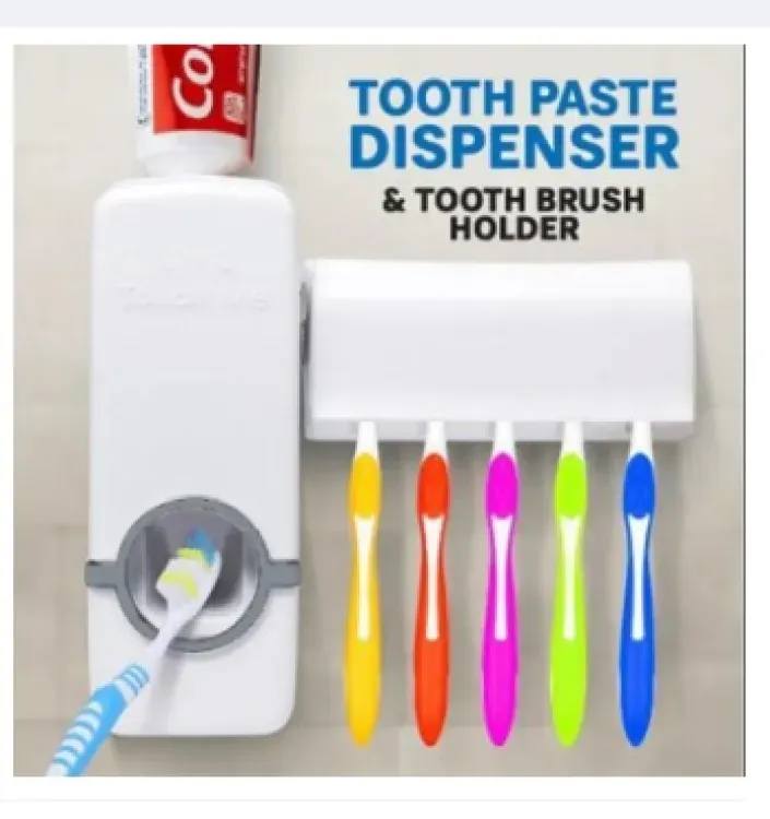 Toothpaste Dispenser With 5 Brush Holder Wall Mounted Automatic Hands Free Toothpaste Dispenser View Gallery - Pakistan
