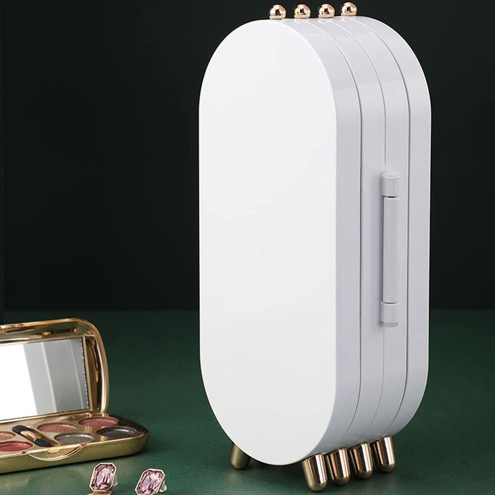 Jewellery Box Organiser with Mirror - Foldable Exquisite Dustproof Jewelry Storage Case Multi-Function Screen Shaped Metal Display Jewelry Stand for Earring - Necklace &amp; Bracelet (Random Color) View Gallery - Pakistan