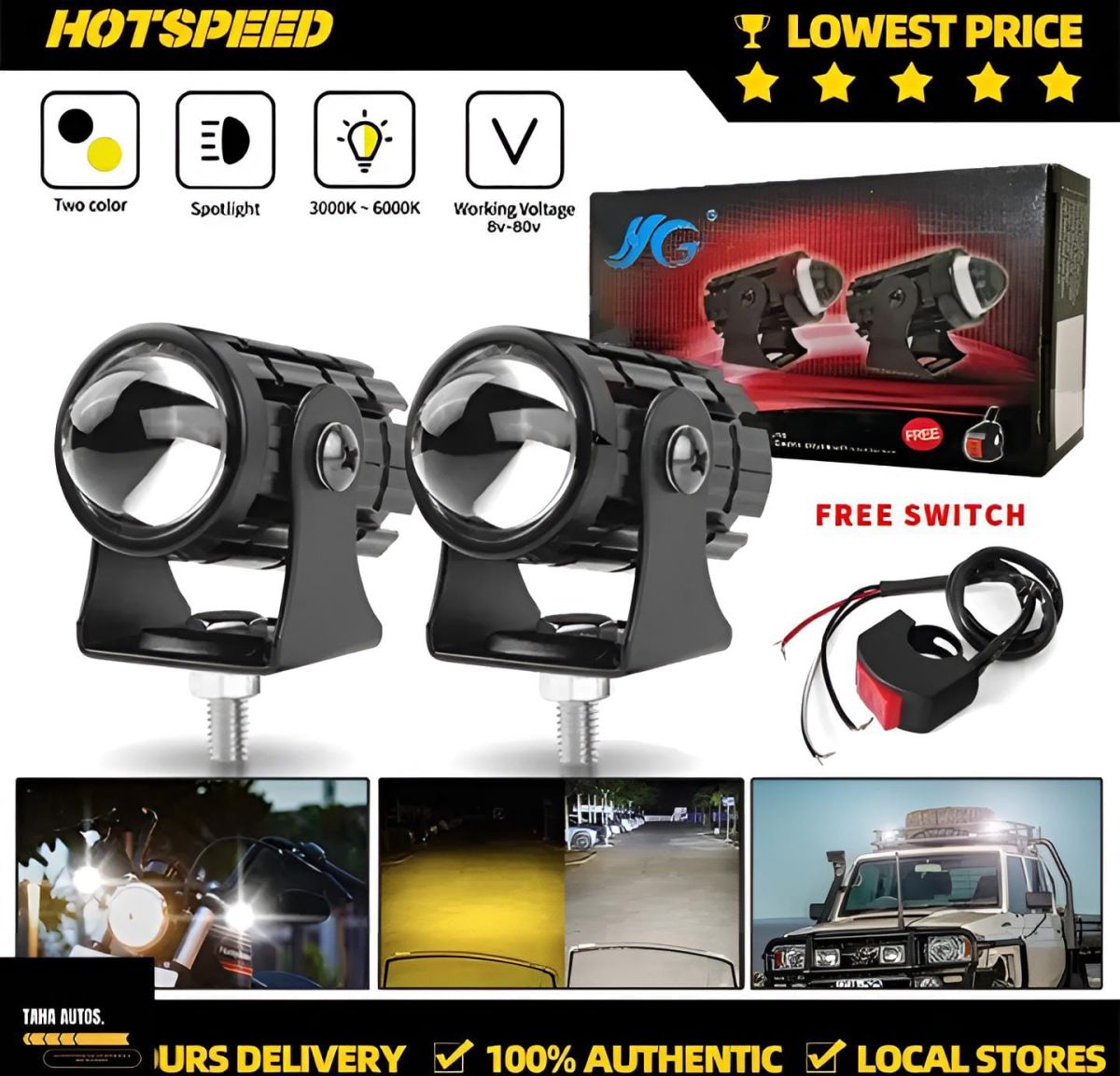 (2pcs) New Mini Driving Fog Light for All Motorcycle, Cars, Jeep(2pcs) Dual Function White-Yellow Lens Projectors Auxiliary Light 20w free button View Gallery - Pakistan