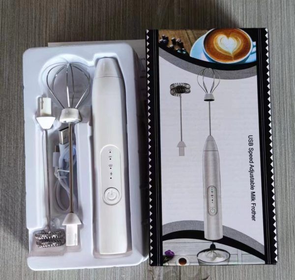2 in 1 Electric Milk Frother Whisk Egg Beater USB Rechargeable Coffee Blender Household Milk Shaker Mixer Foamer Food Blender (random color) View Gallery - Pakistan