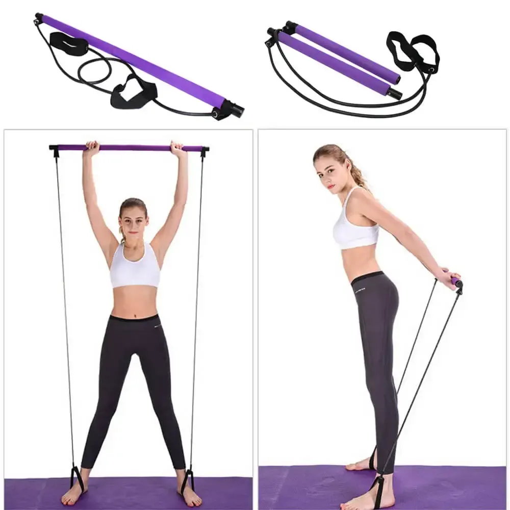 Portable Pilates Studio Yoga Gym Exercise Resistance Band Elastic Home Pilates Bar Stick Fitness Rope(Random Colours) View Gallery - Pakistan