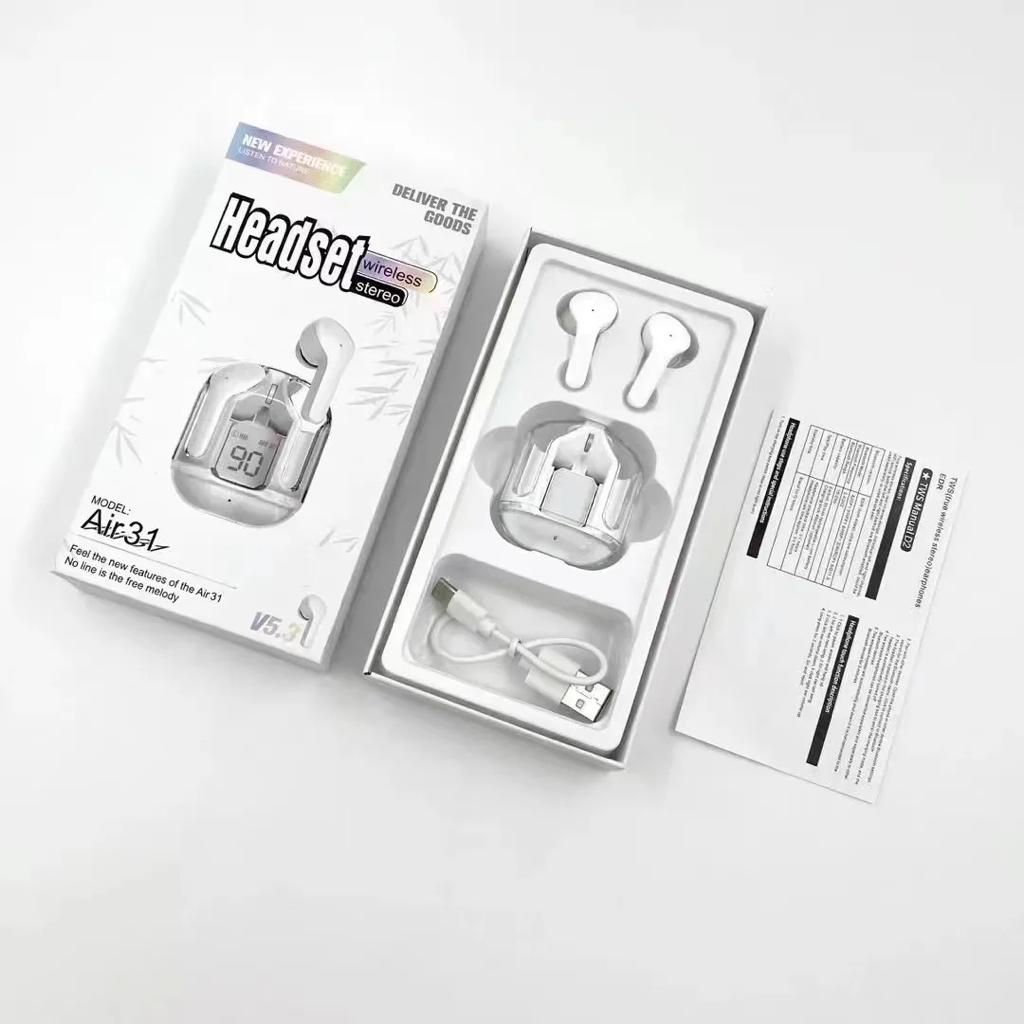 Air31 Earbuds Wireless Crystal Transparent body - Without Silicone Pouch ( random color ) View Gallery - Pakistan
