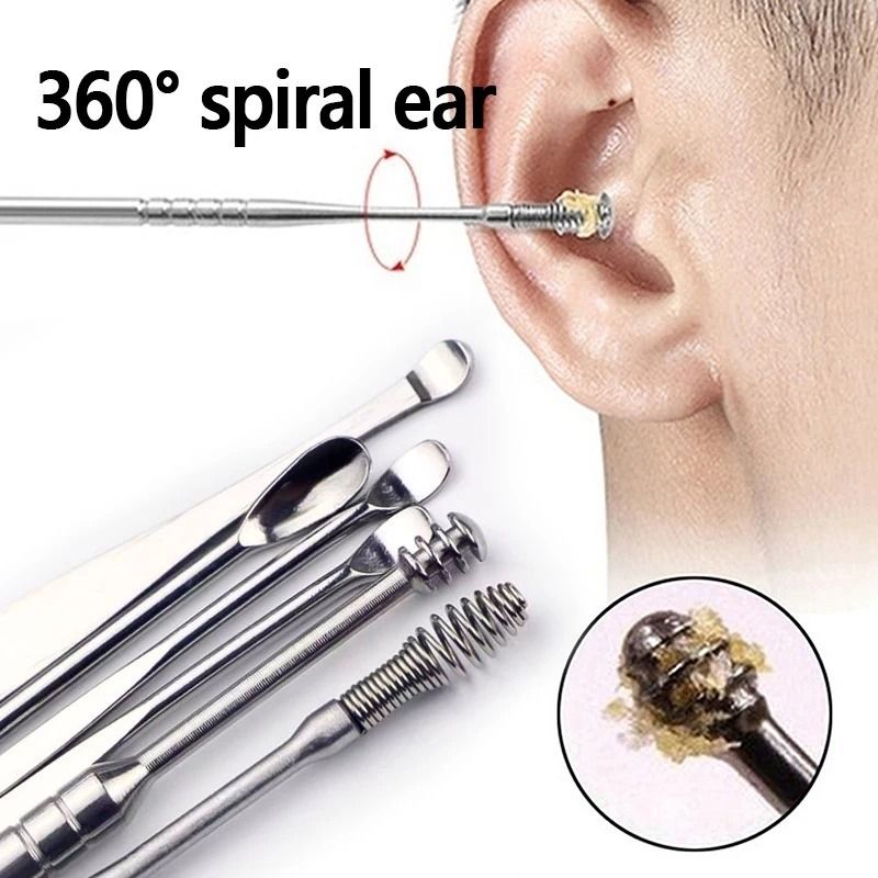Ear Pick 6 pcs with Storage Bag Dig Ear Wax Remover Cleaner Care Portable Travel Kit Cleaner Spoon (Random Color) View Gallery - Pakistan