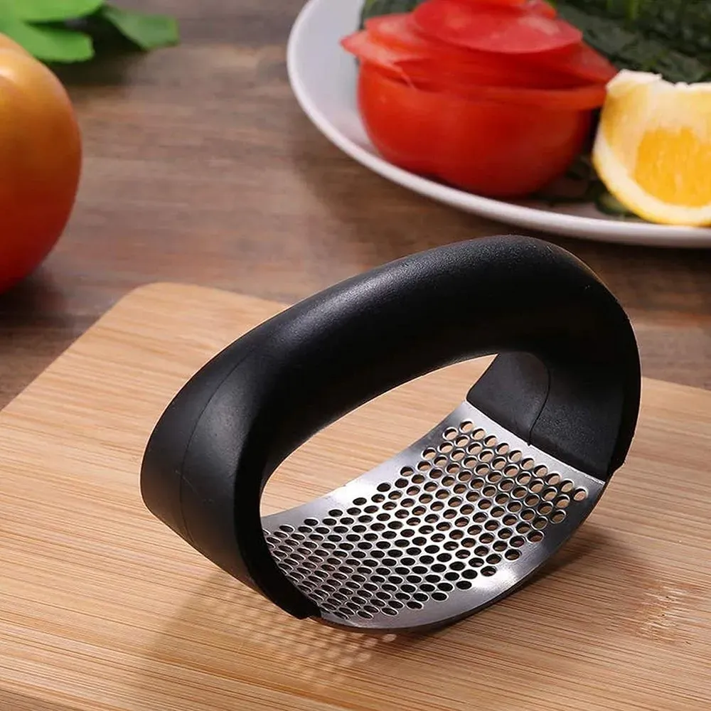 Manual Garlic Press Stainless Steel Handheld Ginger Garlic Curve Mincer Chopping (Random Color) View Gallery - Pakistan