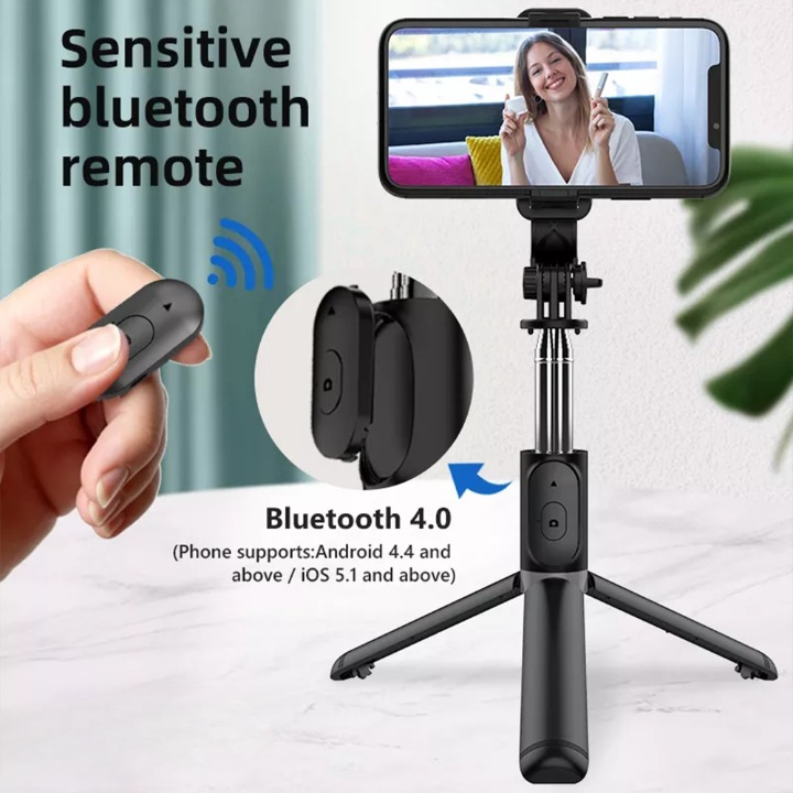 Selfie Stick With LED Light Wireless Bluetooth Foldable Mini Tripod Stand Mobile Holder With Fill Light Shutter Remote Control For IOS Android View Gallery - Pakistan