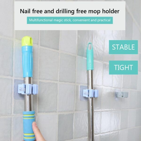1 Pc Mop And Broom Self Adhesive Holder Wall Mount Magic Hanger Organizer Cleaning Tools Storage Mop Rack (random Color) View Gallery - Pakistan