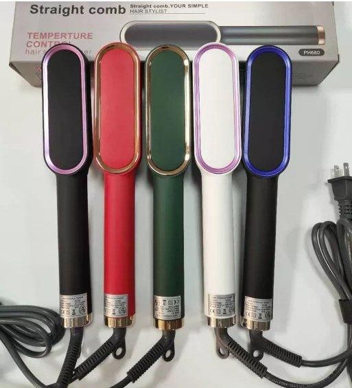 HQT-909B Hair Straightener Ceramic Heated Hair Brush | brush straightener | Ceramic Heated Hair | Hair styling | Hair Beauty Tool | Straight , curl different styling hair Ceramic Brush With Out Box (random color )