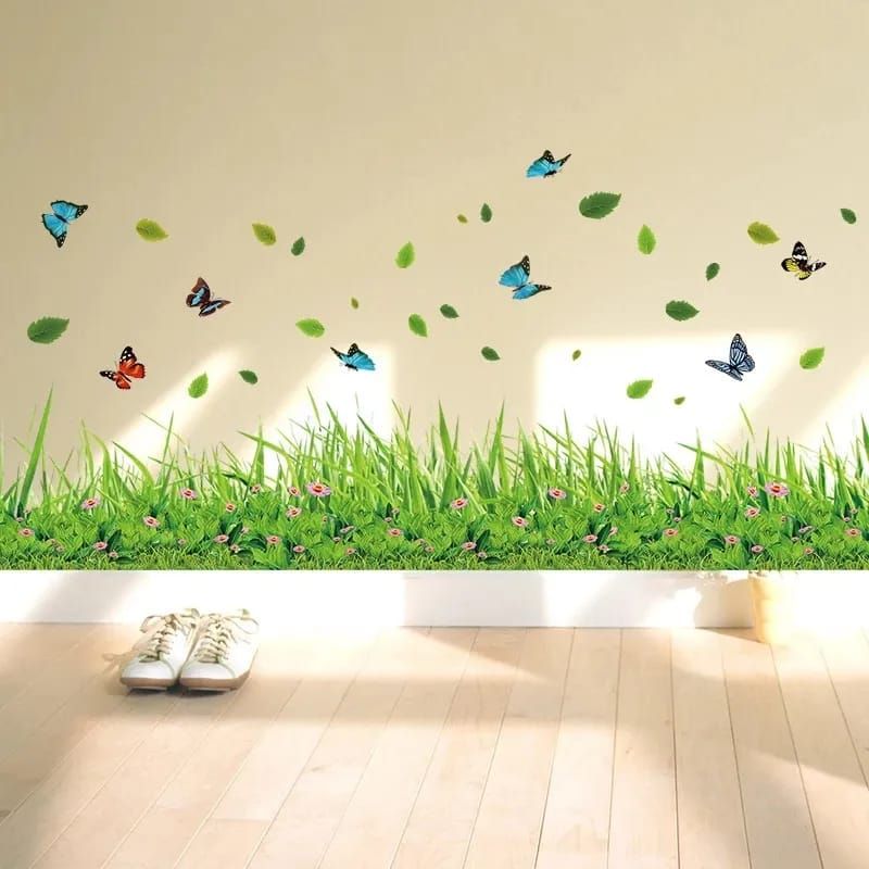 New 3D Fresh Green Plant Removable Green Grass PVC Wall Stickers Home Decor waterproof DIY Removable Art Vinyl 7 inch x  54 inch