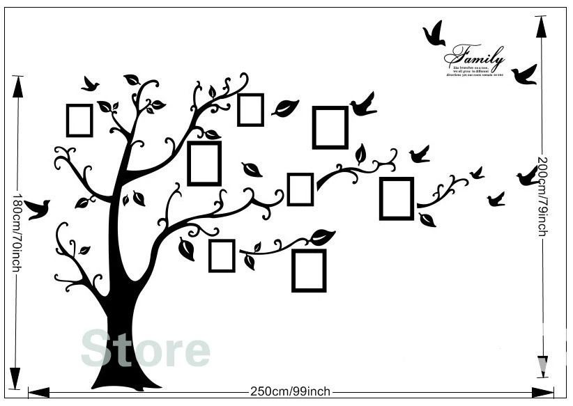 Large 200x250Cm / 79x99in Black 3D DIY Photo Tree PVC Wall Decals Adhesive Family Wall Stickers Mural Art Home Decor View Gallery - Pakistan