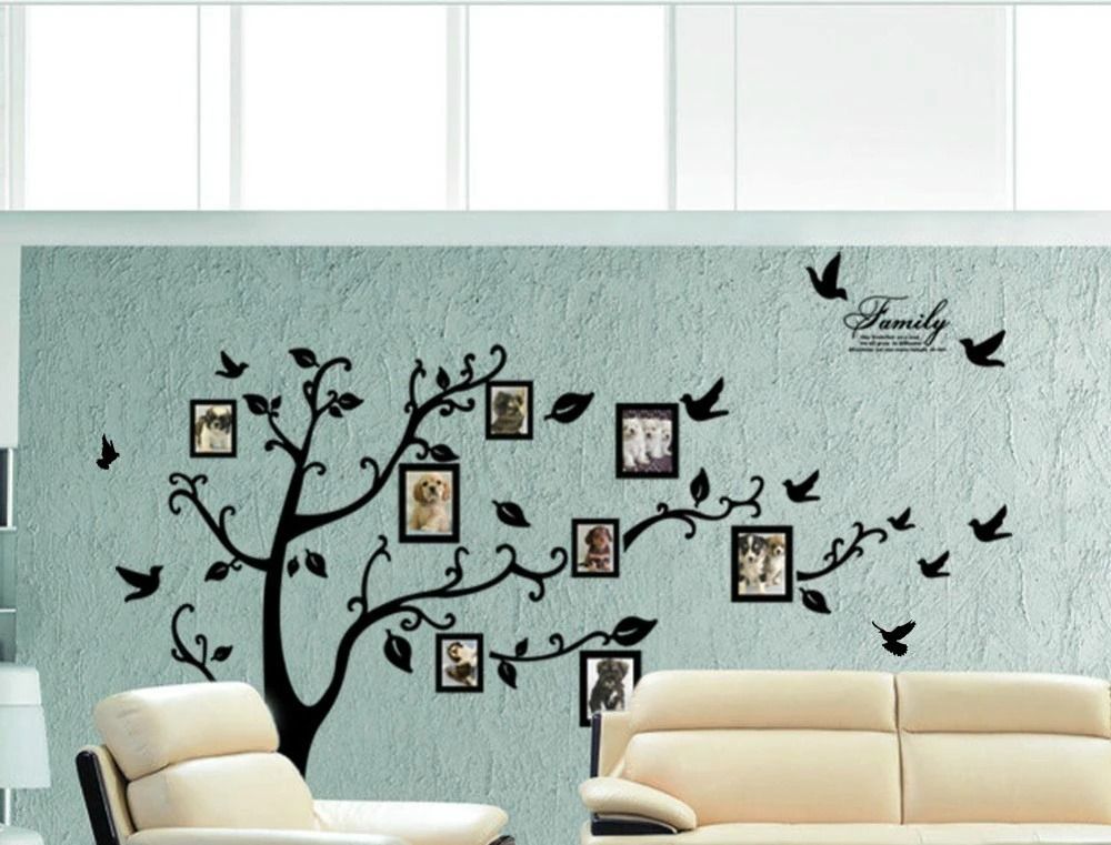 Large 200x250Cm / 79x99in Black 3D DIY Photo Tree PVC Wall Decals Adhesive Family Wall Stickers Mural Art Home Decor View Gallery - Pakistan
