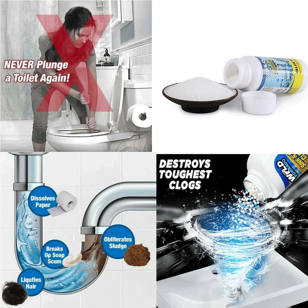 Powerful Toilet &amp; Sink Clog Remover Drain Cleaner Powder, Pipe Quick Foaming Pipeline Dredger Toilet Clogging Dredging Powder, Drain Pipe Dec-logger Pipeline Dredger - (100g) View Gallery - Pakistan