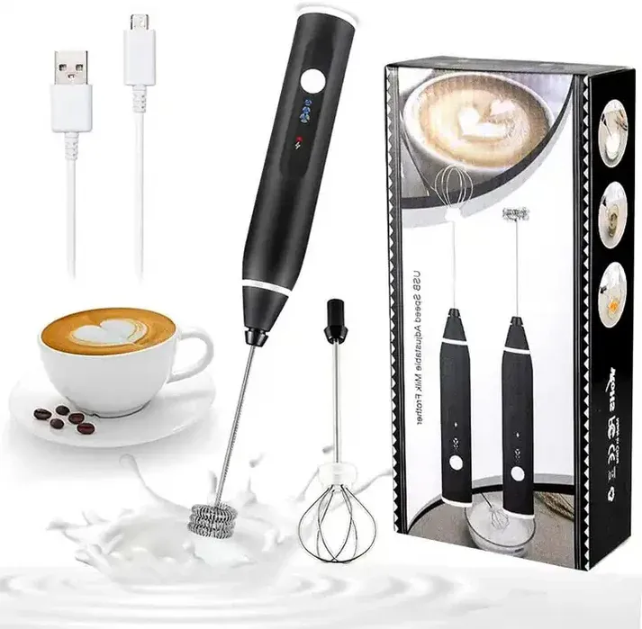 3 in 1 With spring  Electric Milk Frother Whisk Egg Beater USB Rechargeable Coffee Blender (random color)