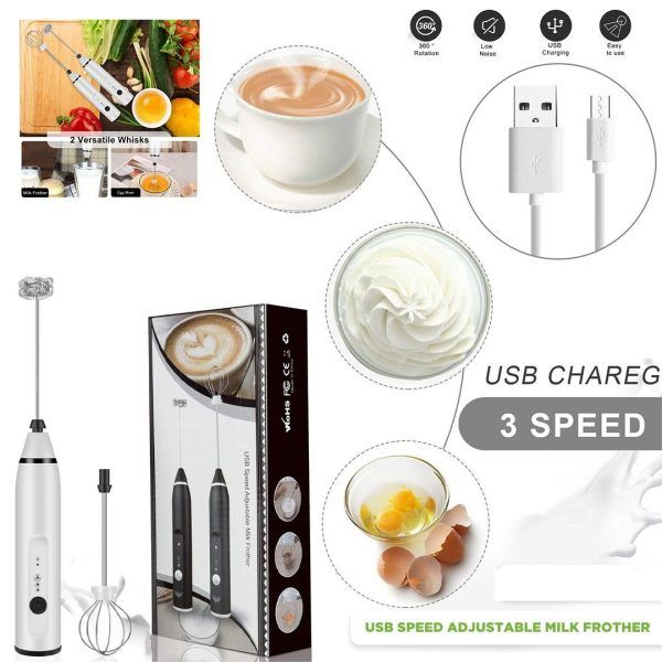 3 in 1 With spring  Electric Milk Frother Whisk Egg Beater USB Rechargeable Coffee Blender (random color) View Gallery - Pakistan