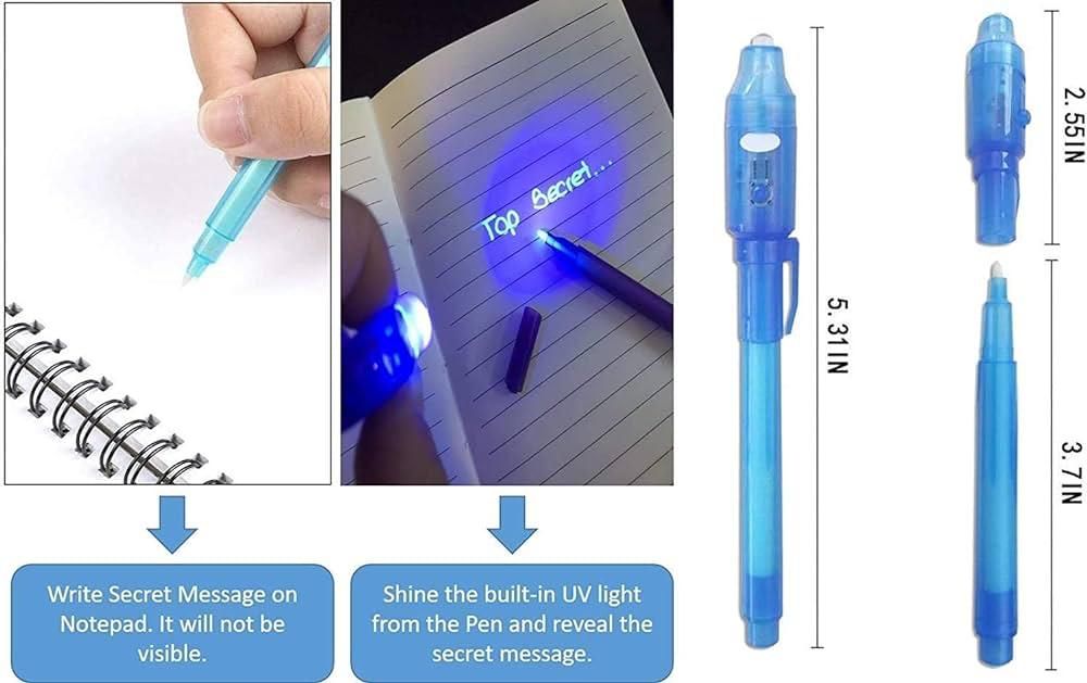 Secret Message Pen Invisible Colorless Ink or Spy Magic Pen with Uv Light  (Set of 6) View Gallery - Pakistan