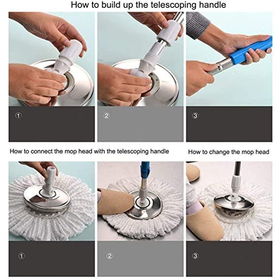 360 Rotating Cleaning Mop Interchangeable Mop Floor Compact Twisted Mop Accessories Household Mop Tool (Big Size)random color View Gallery - Pakistan