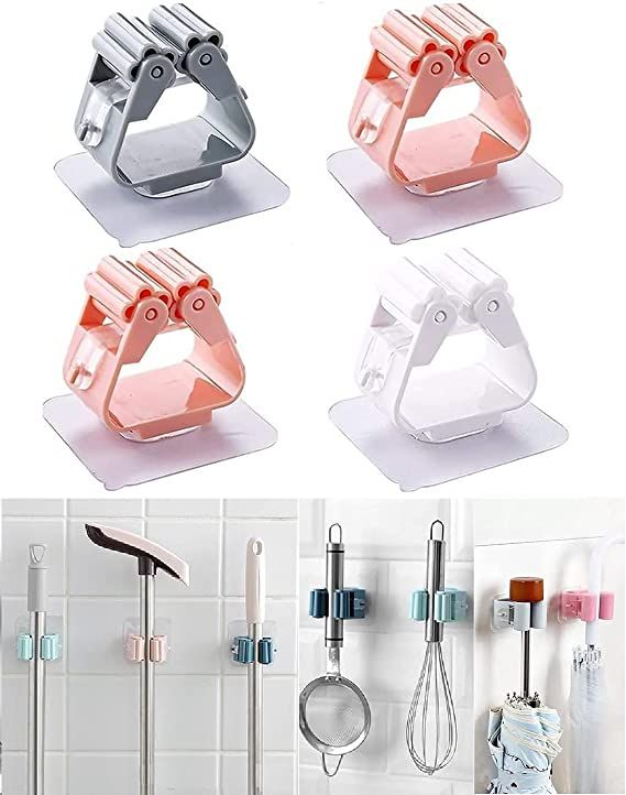 1 Pc Mop and Broom Self Adhesive Holder Wall Mount Magic Hanger Organizer Cleaning Tools Storage Mop Rack (Random Color) View Gallery - Pakistan