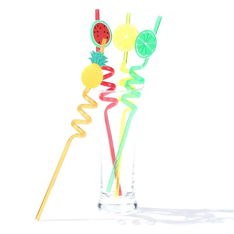 4Pcs Cartoon Lime Lemon Pineapple Watermelon Plastic Spiral Drinking Straws Children (random color ) View Gallery - Pakistan
