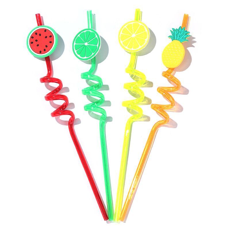 4Pcs Cartoon Lime Lemon Pineapple Watermelon Plastic Spiral Drinking Straws Children (random color ) View Gallery - Pakistan