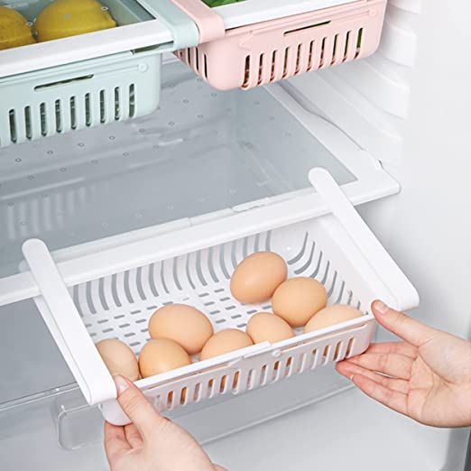 Adjustable Storage Basket For Fridge | Plastic Basket | Stretchable Food Organizer (1 Pc) (Random Color)