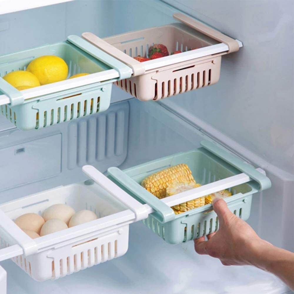 Adjustable Storage Basket For Fridge | Plastic Basket | Stretchable Food Organizer (1 Pc) (Random Color) View Gallery - Pakistan
