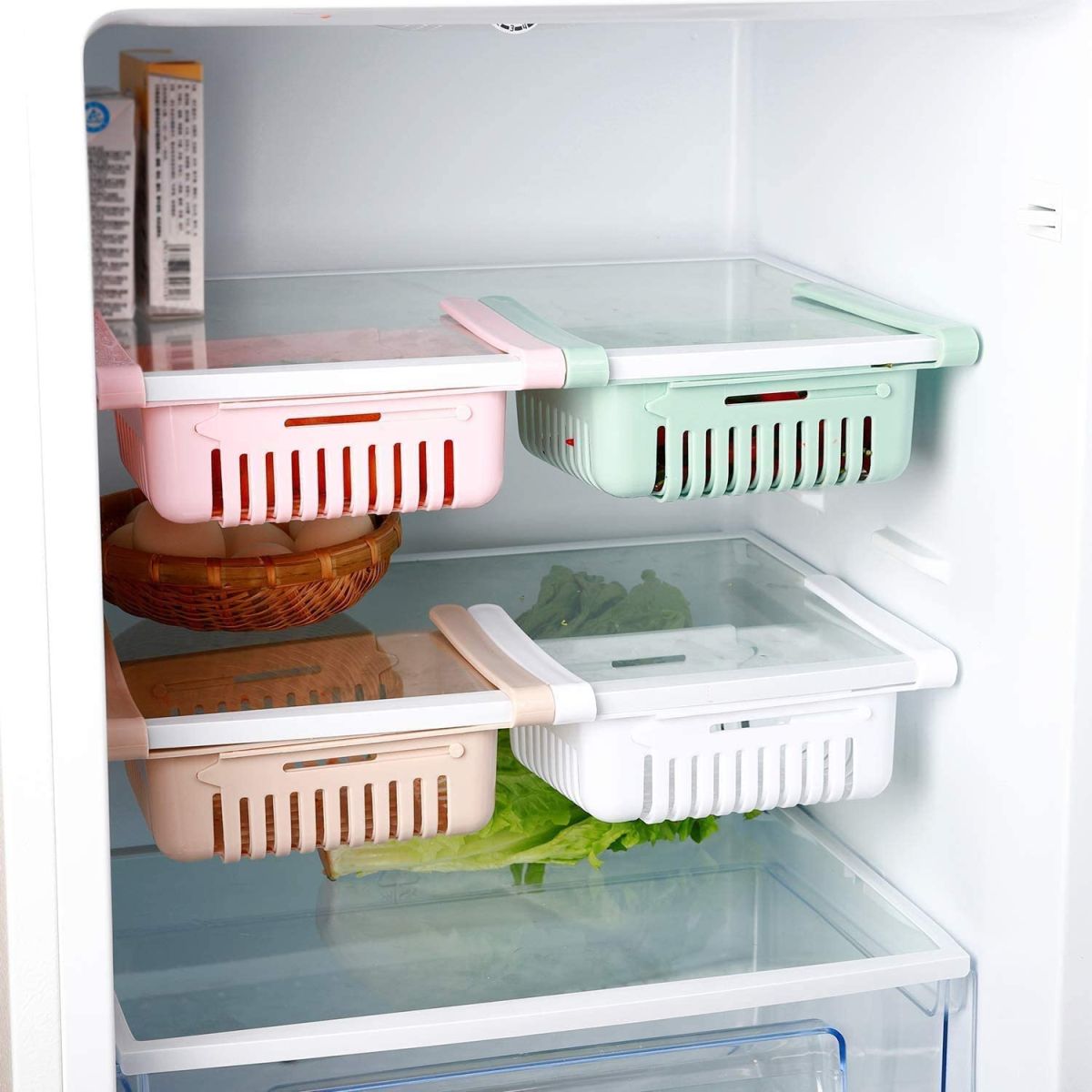 Adjustable Storage Basket For Fridge | Plastic Basket | Stretchable Food Organizer (1 Pc) (Random Color) View Gallery - Pakistan
