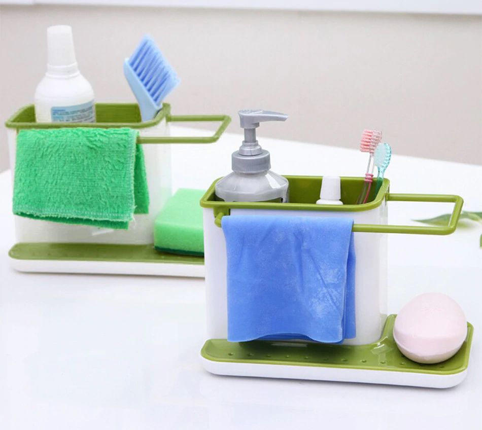 3-in-1 Soap Pump Dispenser With Sponge Holder Liquid Dispenser Container Hand Press Soap Organizer Kitchen Cleaner Tools hot with Self Draining Sink Tidy Organizer Brush Sponge Cleaning Cloth Holder View Gallery - Pakistan