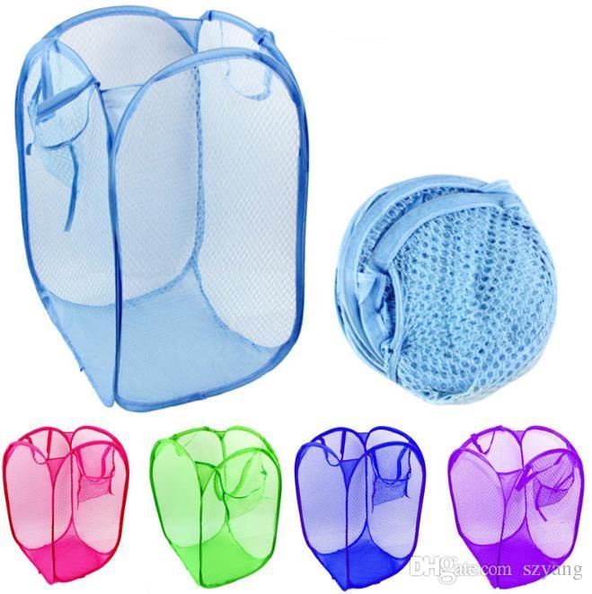 Foldable Laundry Bag Home Cloth Storage Mesh Washing Basket - Random Color View Gallery - Pakistan